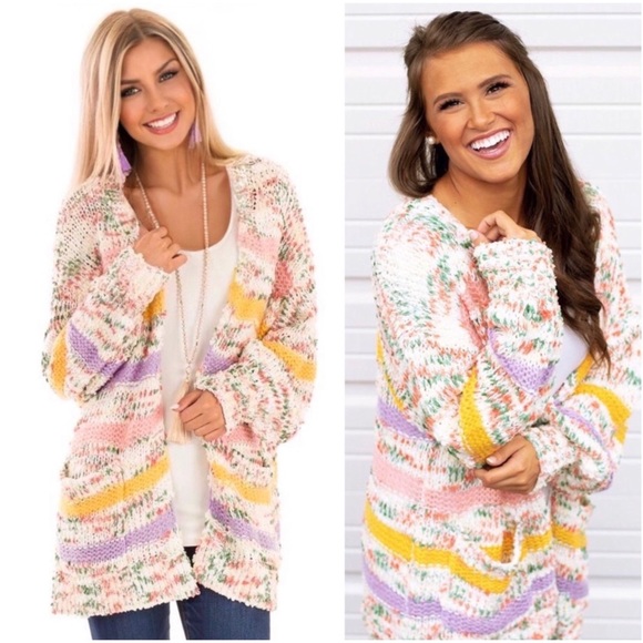 1 LEFT! Speckled Knit Women's Stripe Confetti Warm Fall Women's Cardigan Sweater - Picture 4 of 5